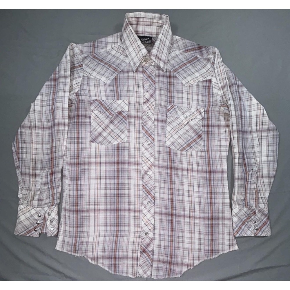 Champion Westerns Shirt Mens M White Plaid Long Sleeve Western Snap Button Up